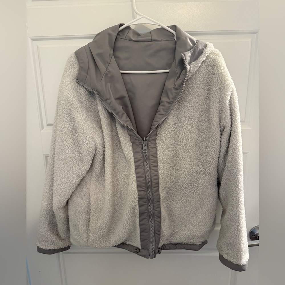 White/Grey Sherpa Reversible Fabletics Jacket